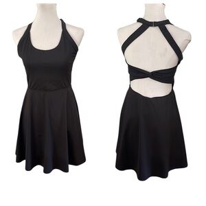 Iuga Tennis Workout Dress Cut Out Strappy Back Attached Shorts Black SZ L